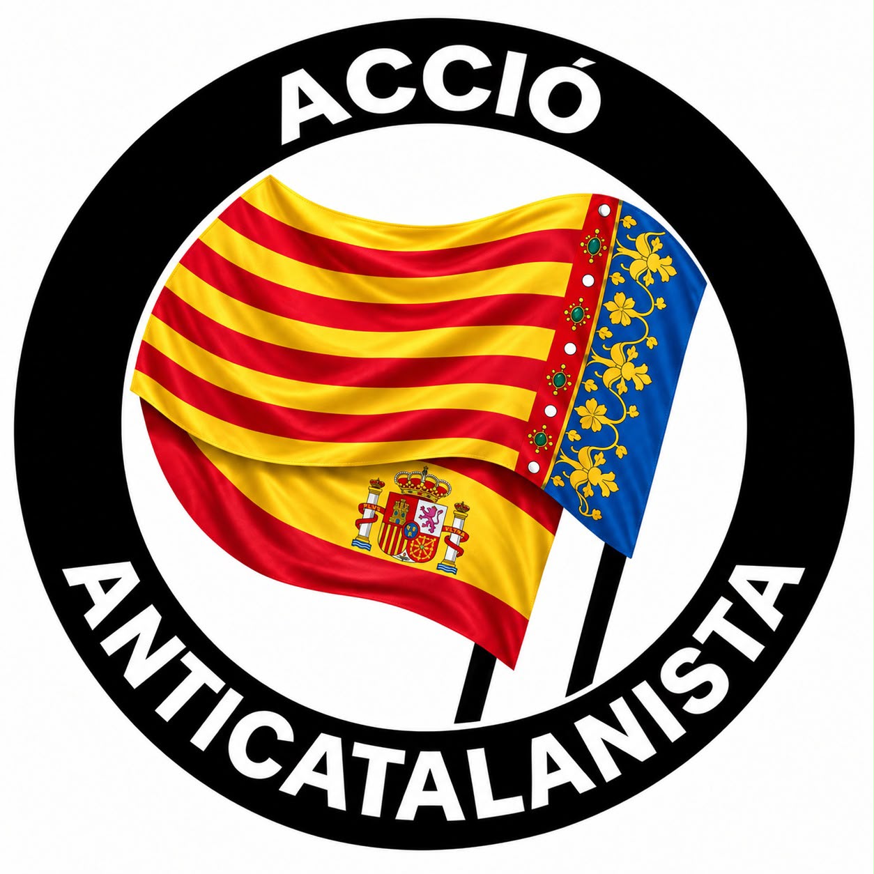 Emblema de Acció Anticatalanista con banderas valenciana y española